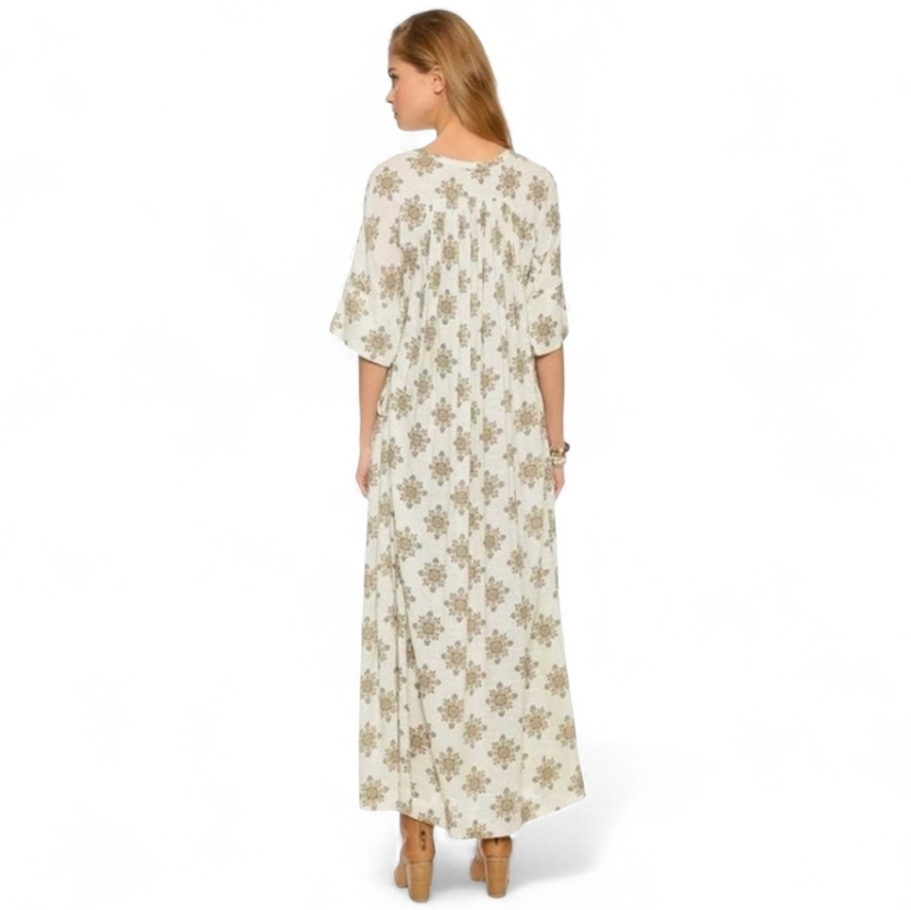 FREE PEOPLE X REVOLVE Oasis Boho Kimono Sleeve Maxi Dress Vanilla Combo - Small - Picture 5 of 12